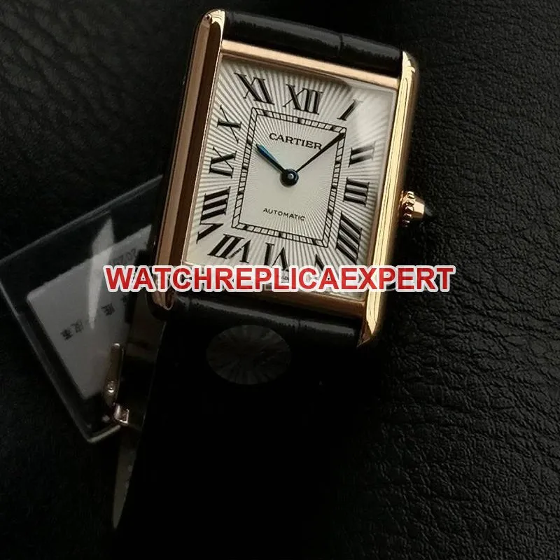 Cartier collectible watch F1 factory tank white dialrose gold case 2899MCmovementleather strap model front live photo