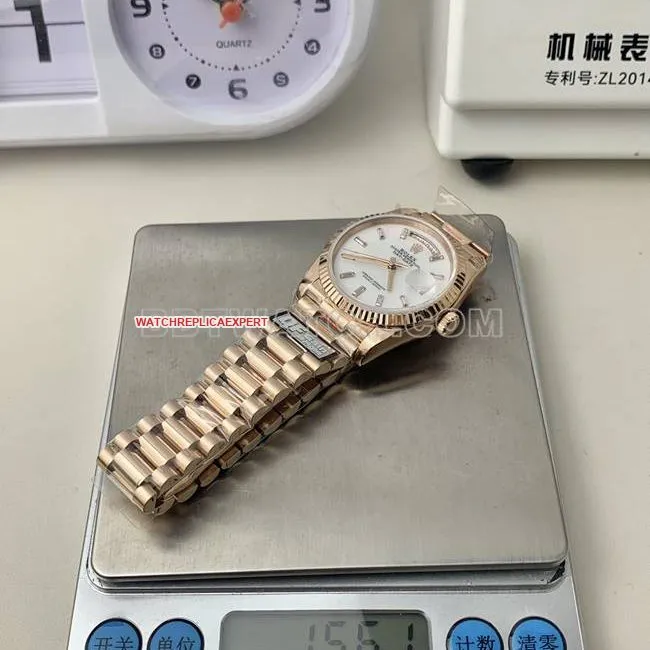 QF Factory Watch Day-Date Rolex MOP Dial Rose Gold 36mm Front Real Shot