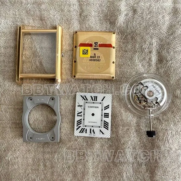 Cartier1:1replica watch F1 factory tank white dialyellow gold case 2899MCmovementleather strap model caseback live photo