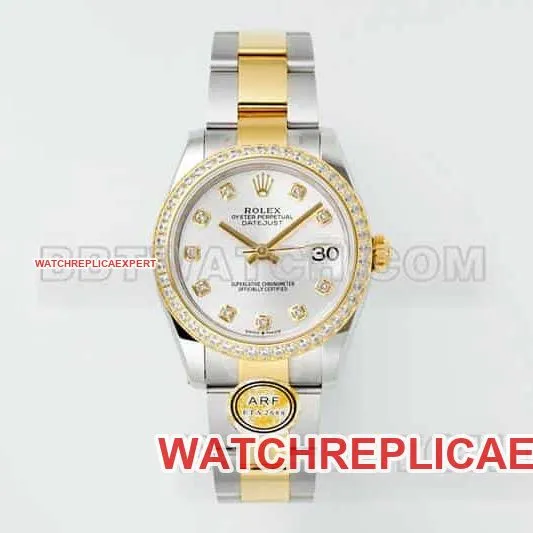 ARF factory Rolex log top imitation silver plate diamond ring 31mm intermediate gold three compartment link 2783383 front real picture