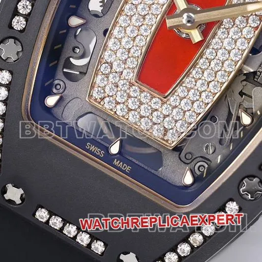 Richard Mille collectible watch ZF Factory black ceramic red dial diamond mechanical watch RM07-1front live photo