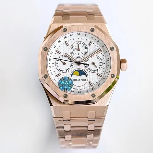 Audemars Piguettop-tier watch men's blue dial gold steel braceletRoyal Oak26574ST series mechanical watch front view