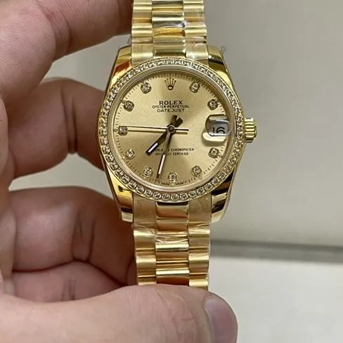 Top-tier watch Rolex women's gold steel bracelet South African real diamond Datejust 31mm watch front view