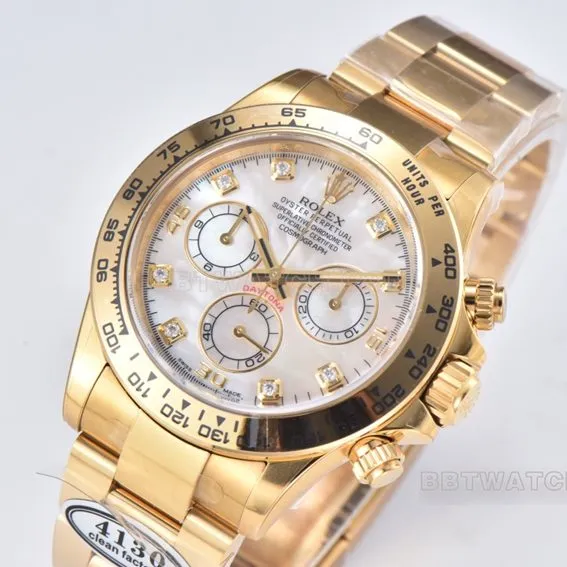 Factory C Rolex Daytona mother-of-pearl plate yellow goldsteel bracelet model m116508-0007 front live photo