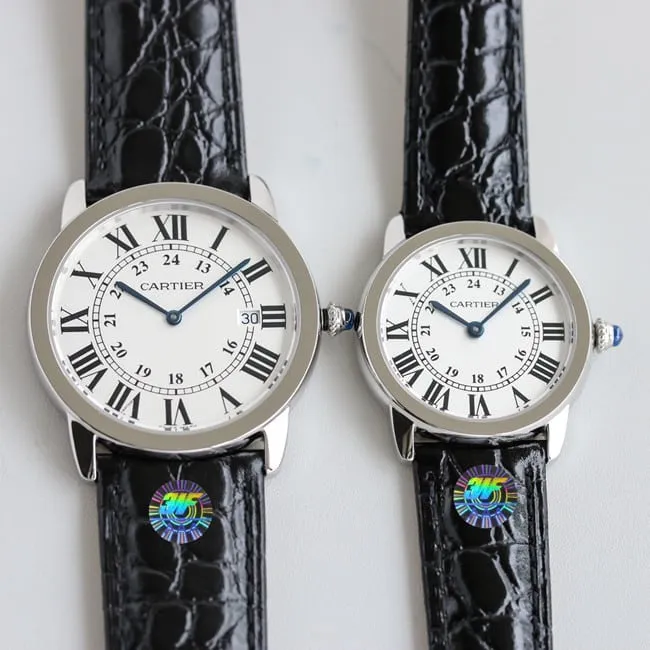 3WF factory Cartiertop-tiertop-tier couple London series men's white dialquartzleather strap watch front view