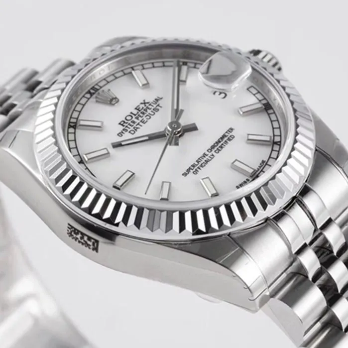 Top-tier watch Rolex men's white dial Oyster Perpetual Datejust 31mm series steel bracelet watch front view