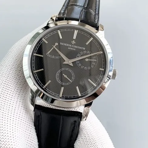 TWS factory Vacheron Constantintop-tierhigh-quality watch men's black dial black belt mechanical leather strap inheritance series round watch front view