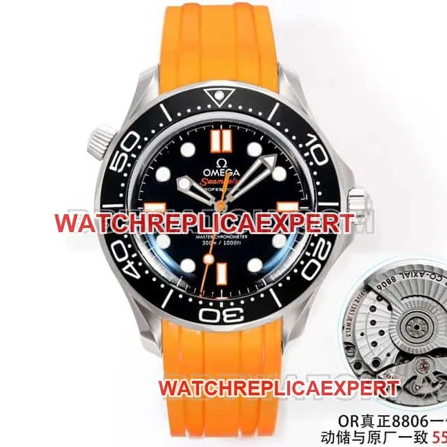 Omegatop-tier watch OR factory Seamaster 300m black dial mechanical black rubber model front live photo